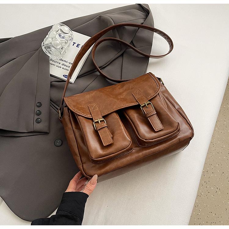 Dames Taske PU Vintage Koreansk Ny Høj Kapacitet Skuldertasker Rene og Tasker Crossbody Messenger Taske