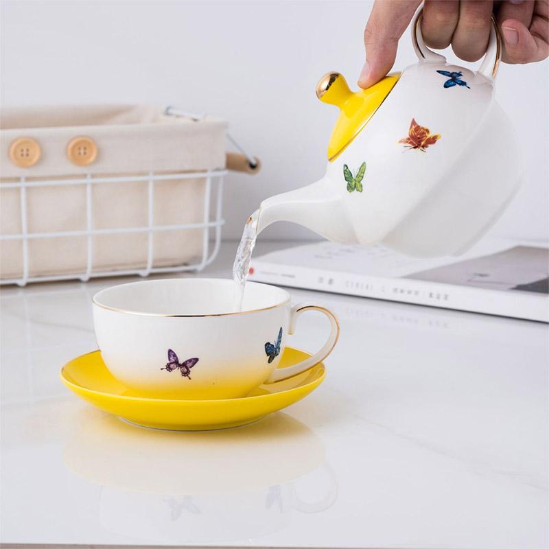 BORREY Keramická květinová čajová konvice Podšálek Kancelář Odpolední čaj Šálek na kávu Miska Rodina přátel Dárková sada čajových konvic Žlutý motýl