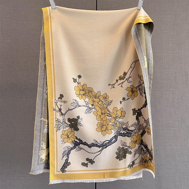 Autumn New Cashmere Tassel Scarf Women's Fashion Age-reducing Jacquard Scarf Warm and Thickened Large Shawl