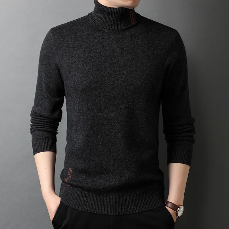 Hengyuanxiang Men's 100% Pure Wool High-Neck Thermal Sweater