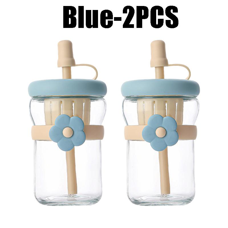Glass Flower Cartoon Tea Strainer Cold Brew Straw Tumbler Leak-Proof Reusable Water Bottle With Floral Infuser Gift For Students