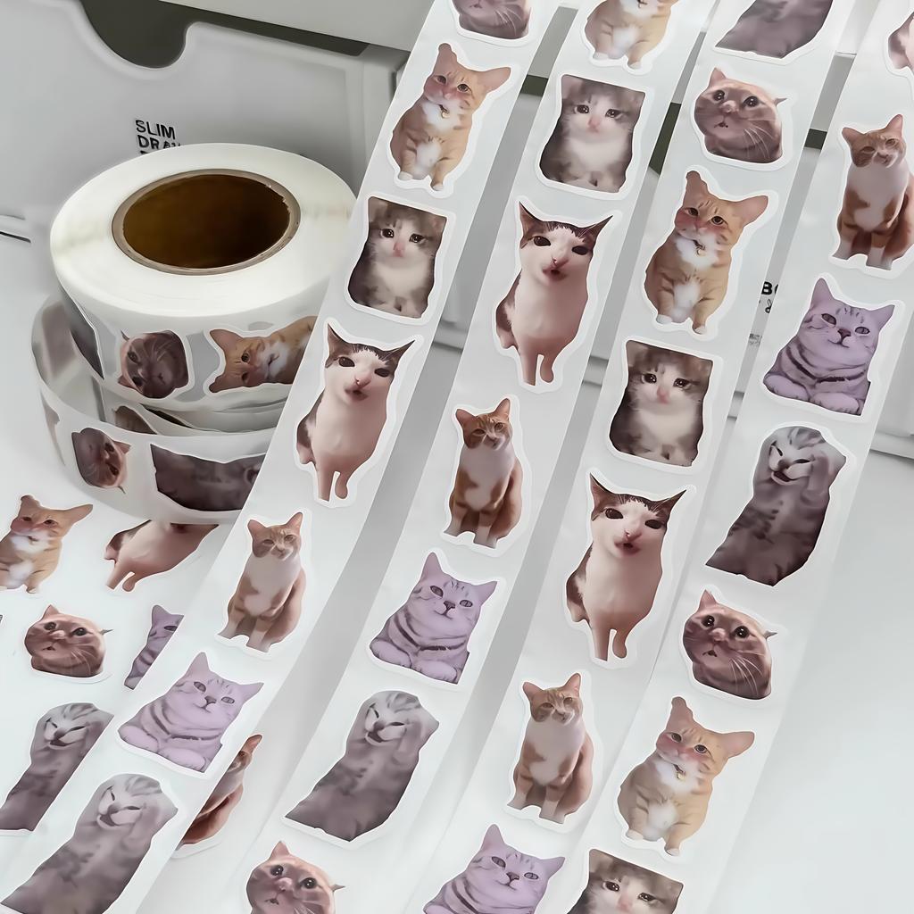 400 Stickers/Roll of Cat Stickers Waterproof Self-Adhesive Cat Sticker Suitable for Decorating Computers, Diaries, Mobile Phones, Envelopes, Notebooks