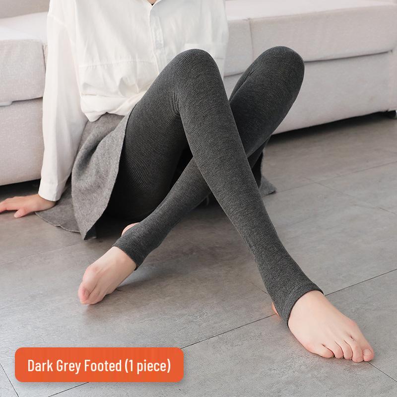 Dámské silné pruhované černé a šedé základní legíny s plusovým sametem na podzim a zimu - Hřejivé bavlněné punčochové kalhoty