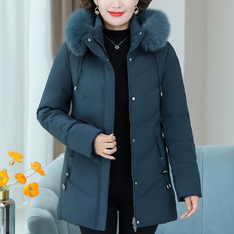 Real Fur Collar Middle Age Women's Down Coats Winter Vintage Parkas Plus Size Elegant Thick Warm Down Jackets Woman Outerwears