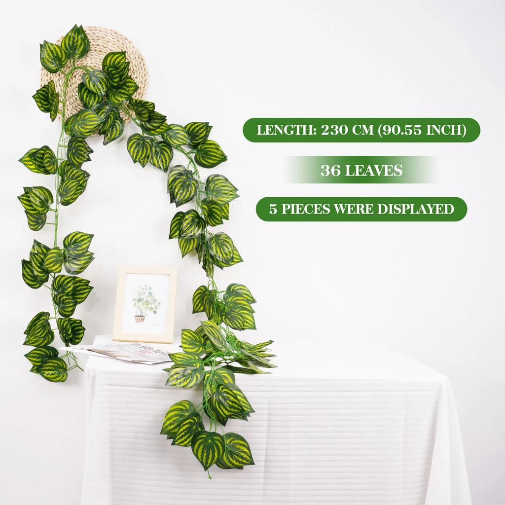 2.1M Green Ivy Leaf Hanging Vine Artificial Garland Silk Wall Plant Home Garden Decoration Wedding Party DIY Fake Wreath Leaves