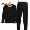 Thermal Pajamas 2 Pcs/Set Unisex Winter Warm Underwear Set Round Neck Slim Fit Long Sleeve Solid Color Thick Fleece Lined Soft Elastic Sport
