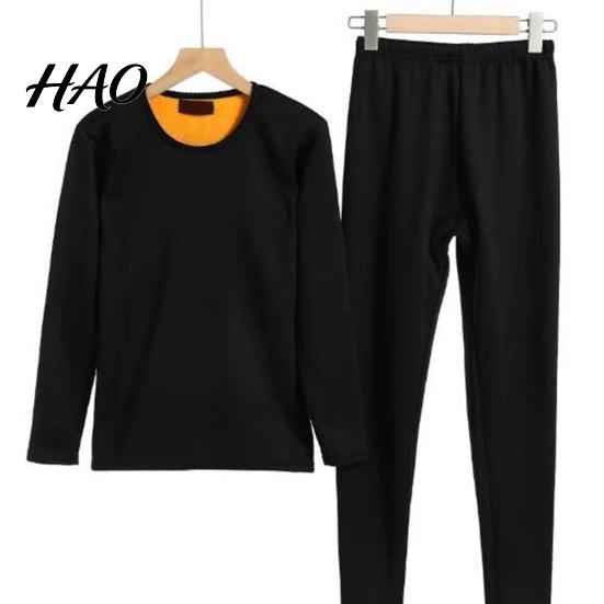 Thermal Pajamas 2 Pcs/Set Unisex Winter Warm Underwear Set Round Neck Slim Fit Long Sleeve Solid Color Thick Fleece Lined Soft Elastic Sport
