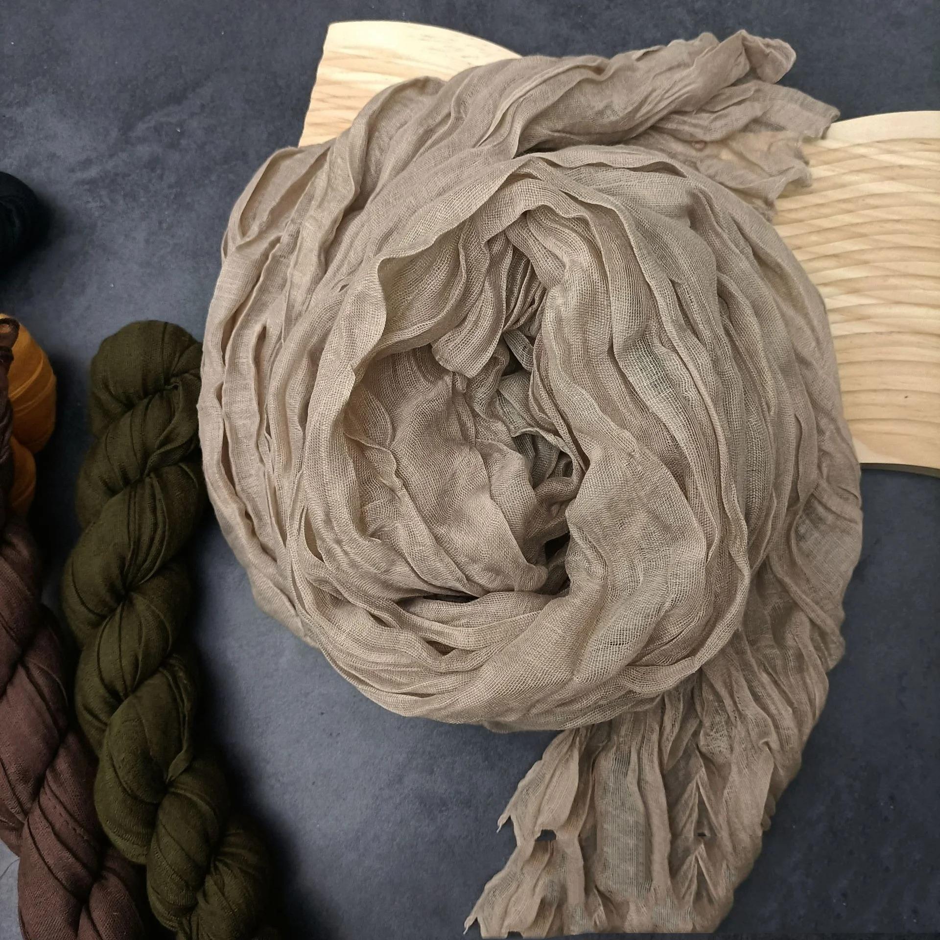 

Vreovor Solid Color Scarf Retro Autumn Winter Imitation Silk Pleated Green Retro Thin Long Strip Shawl Men And Women S