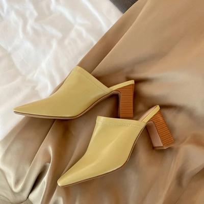 Baotou Half Slippers voor Dames Bovenkleding met Dikke Hakken, Nieuwe Mode Hoge Hakken, Veelzijdig Zonder Hakken, Luie Slippers