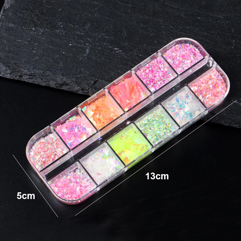 12 Grids Aurora Chameleon Nail Glitter Flakes Irregular Crystal Glass Sequins Powder Shiny Mermaid Paillette Nail Art Decoration