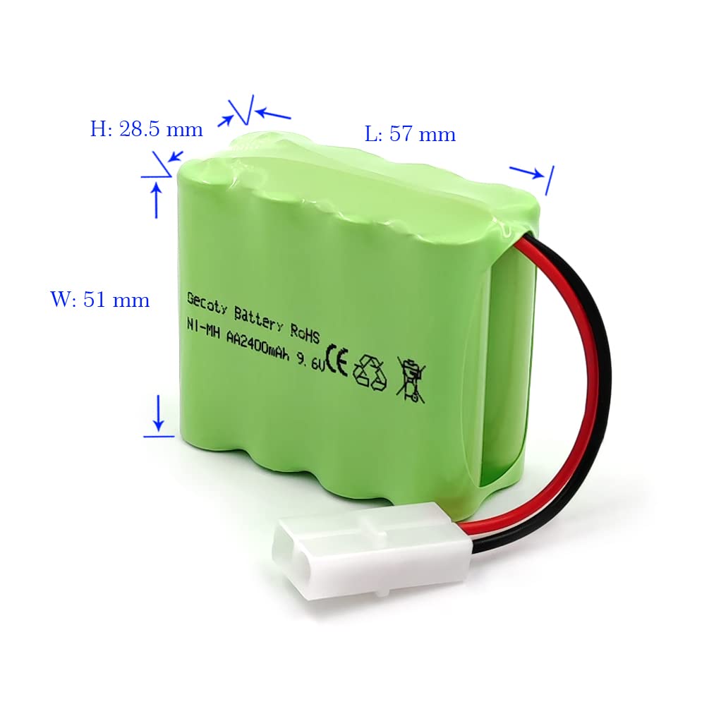 Gecoty 9.6V Ni-MH, 2400mAh Rechargeable Battery with KET-2P Plug and Charging Cable, Suitable for Many Types of RC Giant Trucks, RC Battle Tanks, and
