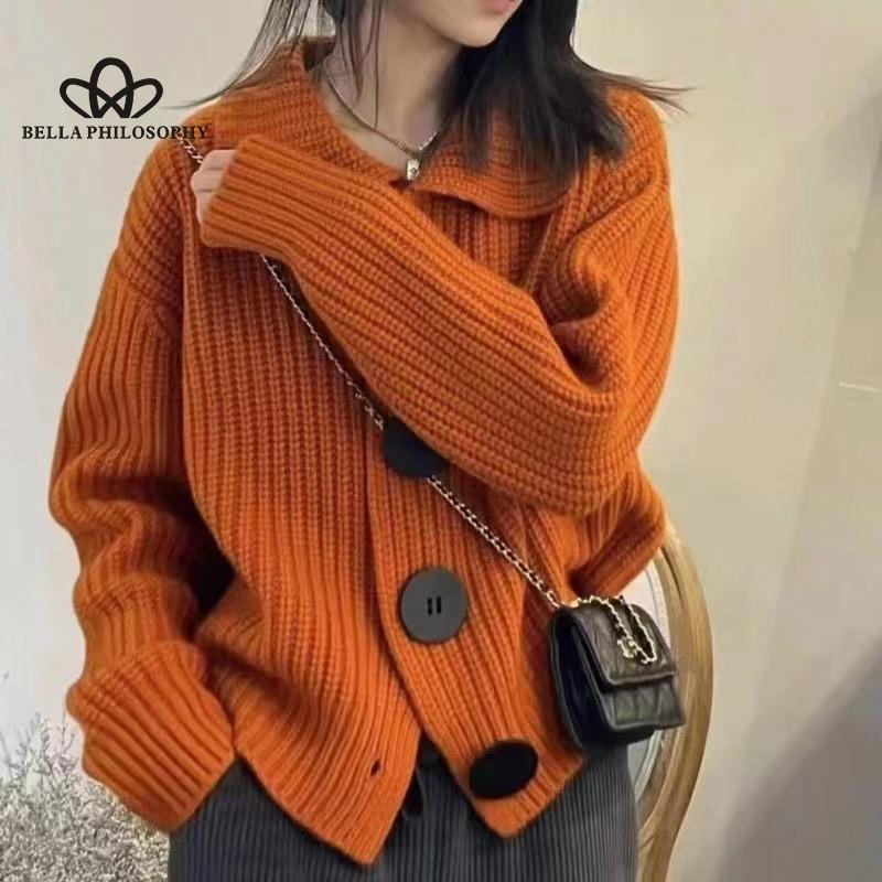 

Осенне-зимний новый женский кардиган, пальто, женский топ, свободный модный вязаный свитер-поло, женская модная одежда one size оранжевый