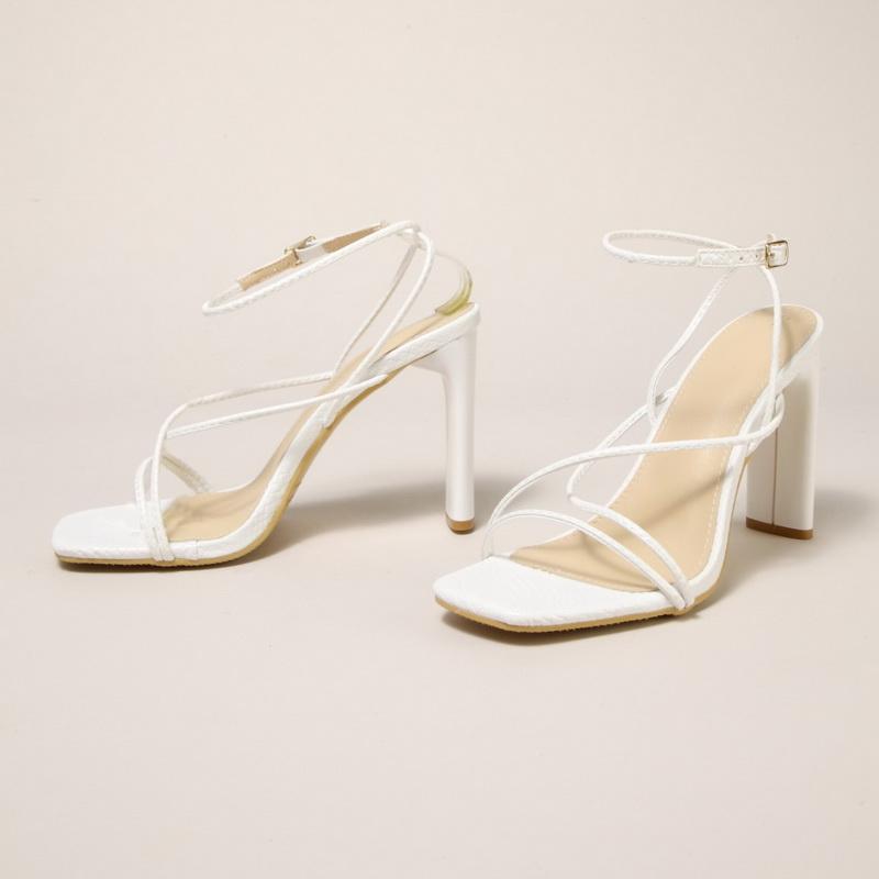 

Women Square Toe High Heel Sandals Cross Buckle Strap Sandals for Outdoor Office Nightclub Party Wedding Dancing Catwalk 35-42 35 белый