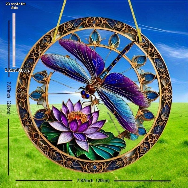 Vibrant Dragonfly & for Lotus Floral Design, Art Deco Style Hand-Painted Geometric Patterns, Nurseries, Vintage Home Decor Wall for Bar Kitchen, Resta