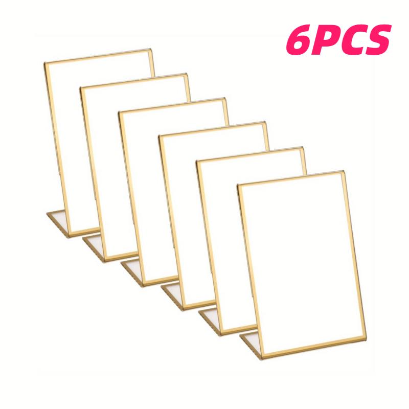 

6/12pcs A6 Acrylic Sign Holders Table Stands Golden Frame Advertising Stand Showcasing Wedding Table Numbers Menu Counter Stands