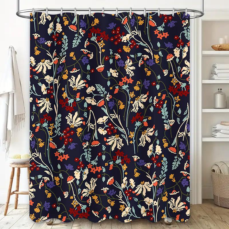 Green and White Shower Curtain Flower Patterned Bath Decoration for Home Bathroom Decorations Waterproof Fabric