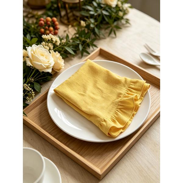 Cotton Napkins Ruffle Edge 45x45cm French Wavy Frill Washed Cloth Dinner Napkins Multiple Colors Wedding Party Table Setting Soft Washable Durable