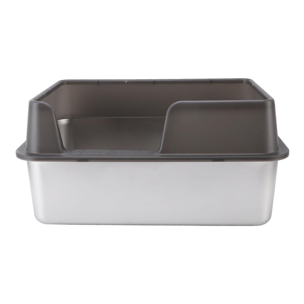 Stainless Steel Litter Pan Splash Proof Large Open Top High Side Litter Pan with Scoop Large Black