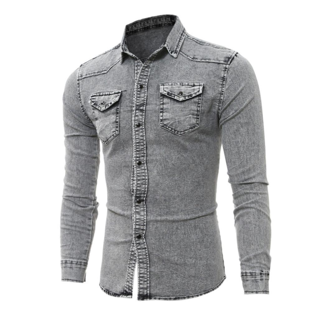Men's Casual Long Sleeve Lapel Denim Washed Shirt Men's Tops Men's Shirts