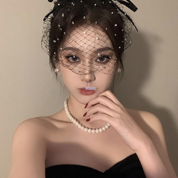 Women's Black Retro Mesh Hair Accessory – Elegant French Halloween Headwear