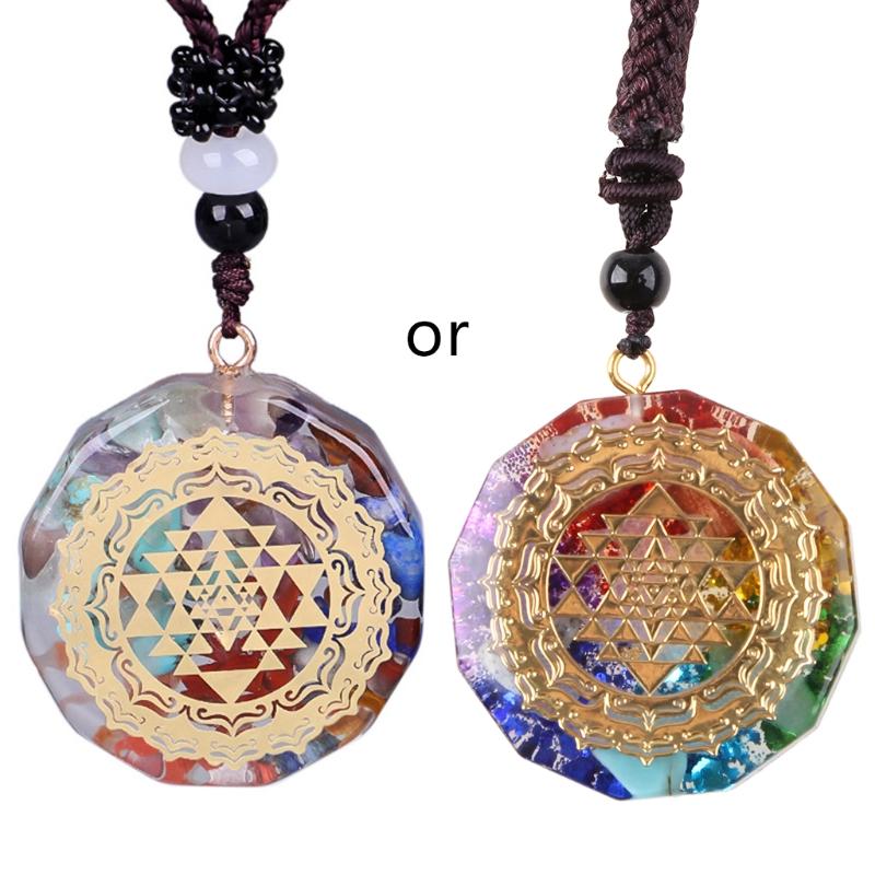 Luminous Epoxy Gravel Pendant Long Sweater Chain Seven Chakra Energy Yoga Necklace Fashion Jewelry Gift for Women Men 1