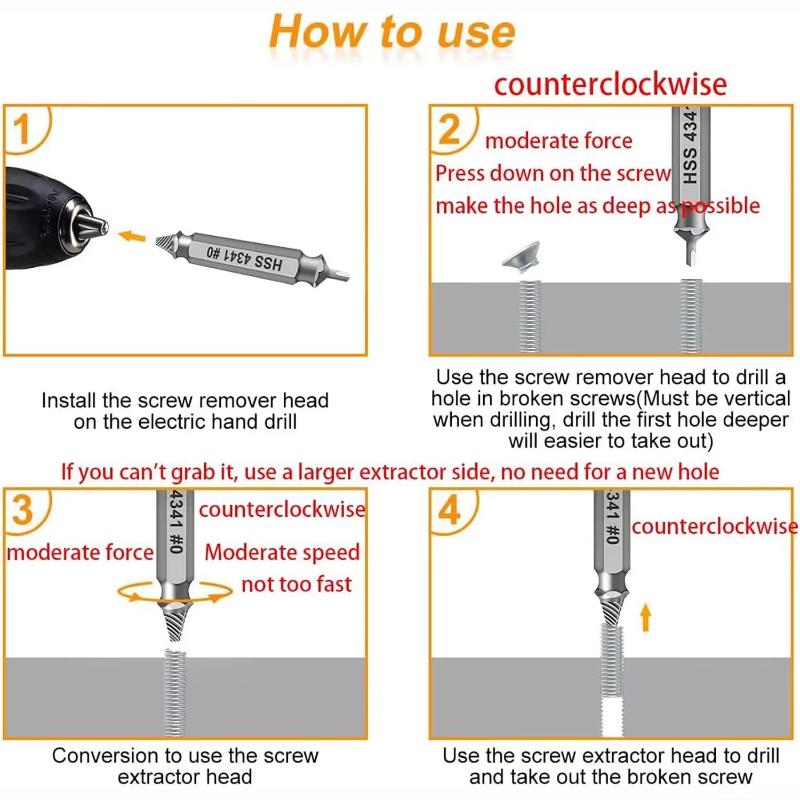 6Pcs Damaged Screw Extractor Broken Bolt Stripped Set Double Head Tool Disassemble Stud Slip Teeth Demolish Remover