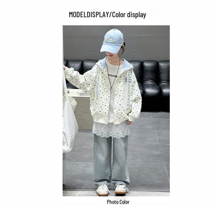 2025 Mädchen Floraler Kapuzen-Cardigan Sweatshirt – Herbstmode