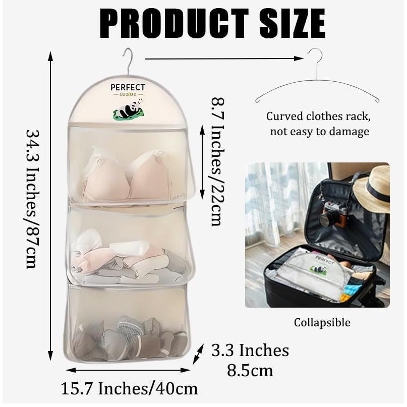 Multi Layer Mesh Storage Hanging Bag,Hanging Storage with Metal Hanger Mesh Pockets for Bra Socks,Pockets Hang Store Bag for Door Wall Closet