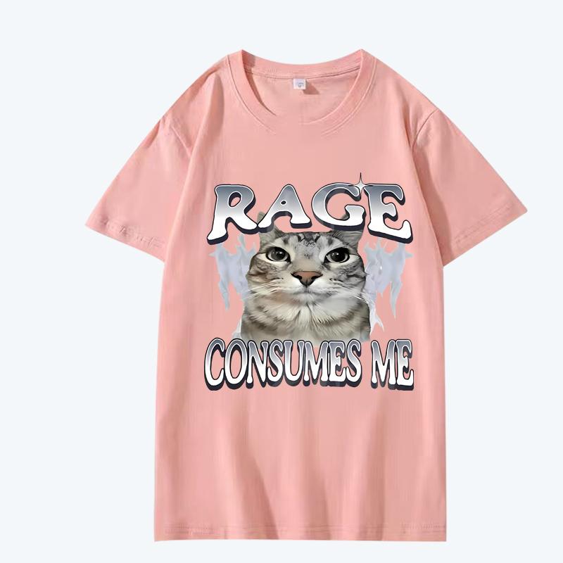 Rage Consumes Me Cat T Shirt men women Oversized 100% Cotton Hot sale short sleeve Summer streetwear print Unisex plus size tops