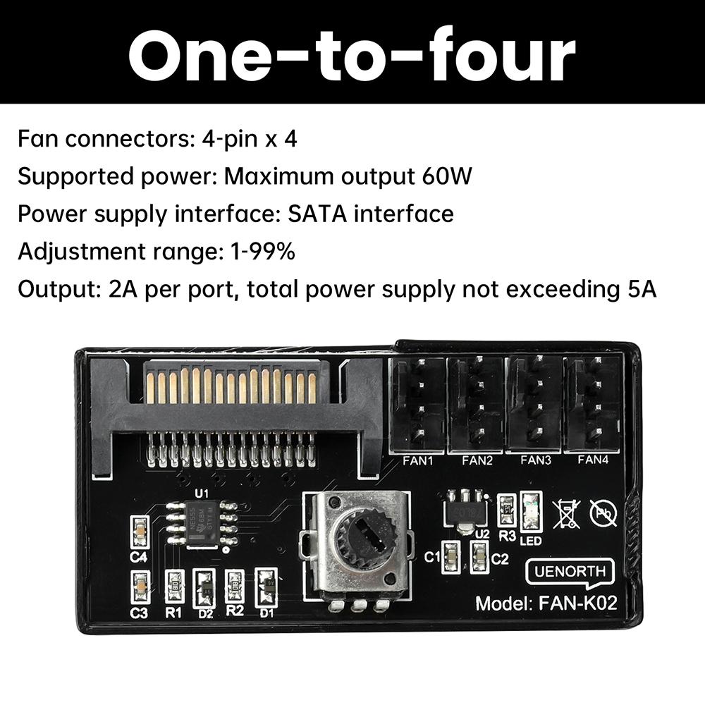 Computer Fan Speed Controller 60W High Power Hub Sata DC Power Controller NAS Server 4Pin Fan Speed Control PWM Speed Regulation