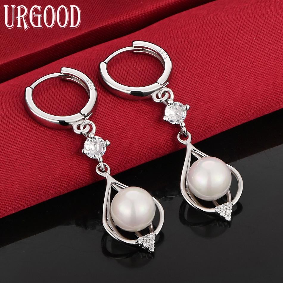 925 Sterling Silver AAA Zircon Pearl Fashion Earrings Wedding Jewelry