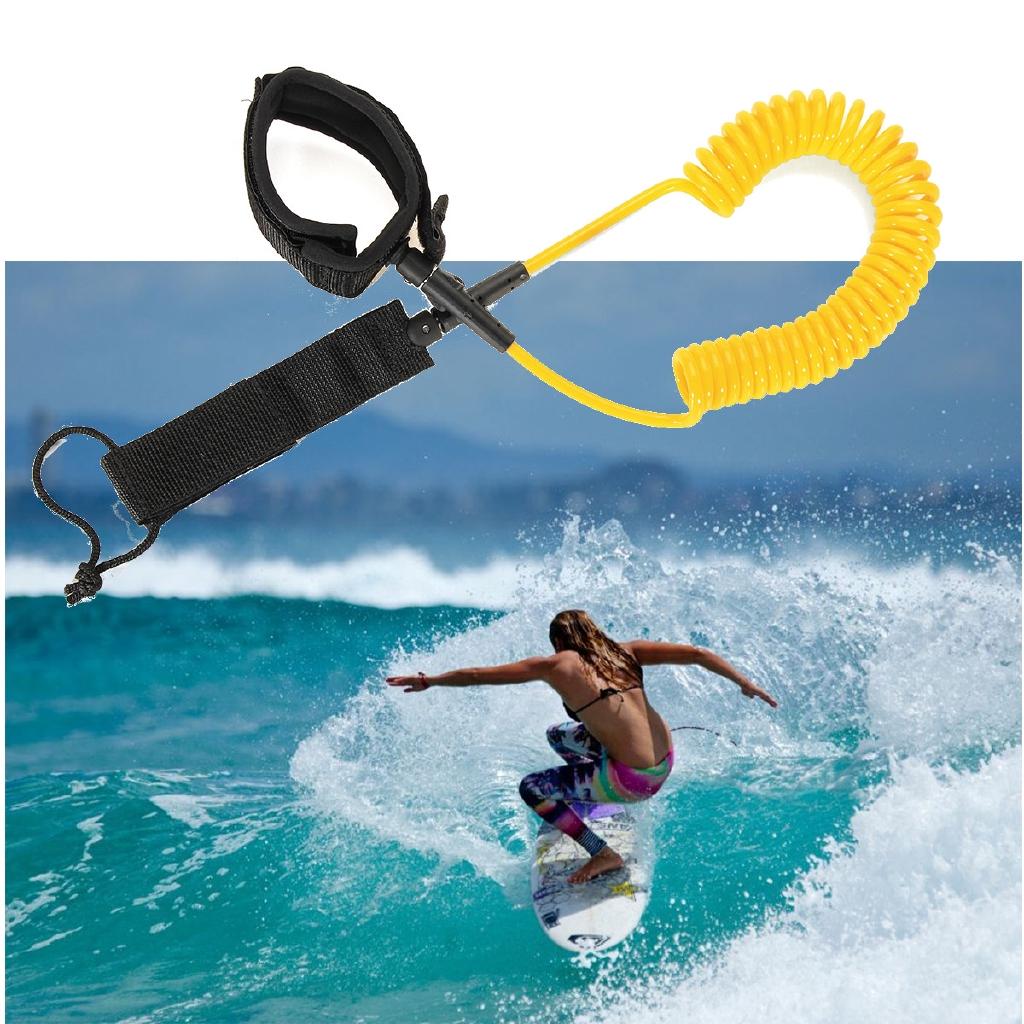 7mm Surfing Foot Cord String 10ft SUP Ankle Leash Surfboard Coiled Stand UP Paddle Board TPU Paddle Board Rope Surfing Accessory Black/green/yellow