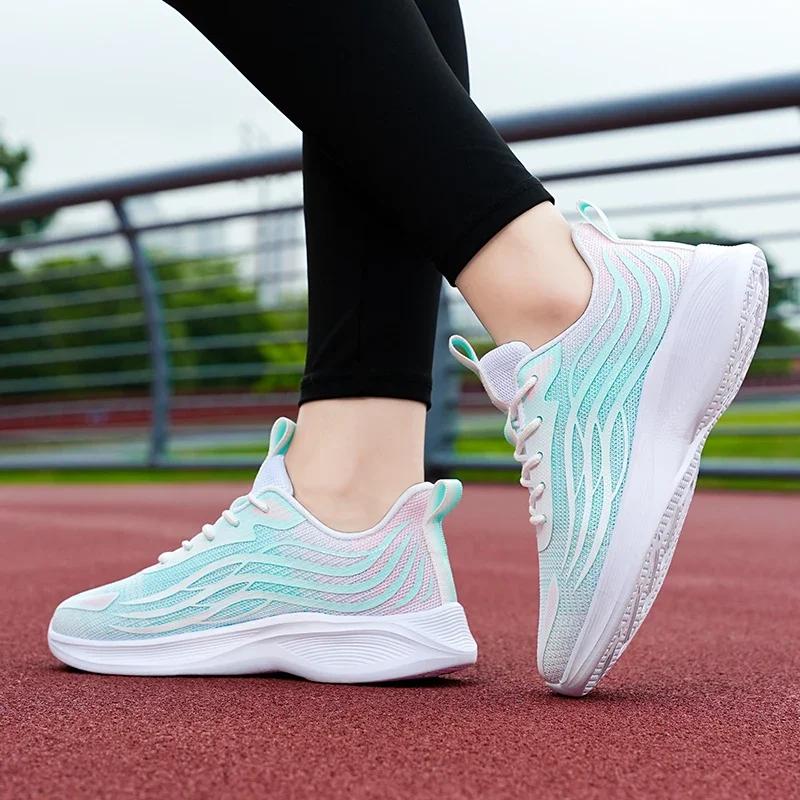 Women Breathable Soft Casual Sneakers Ladies Non-Slip Fitness Jogging Shoes Four Seasons Flying Weave Jelly Color Running Shoes