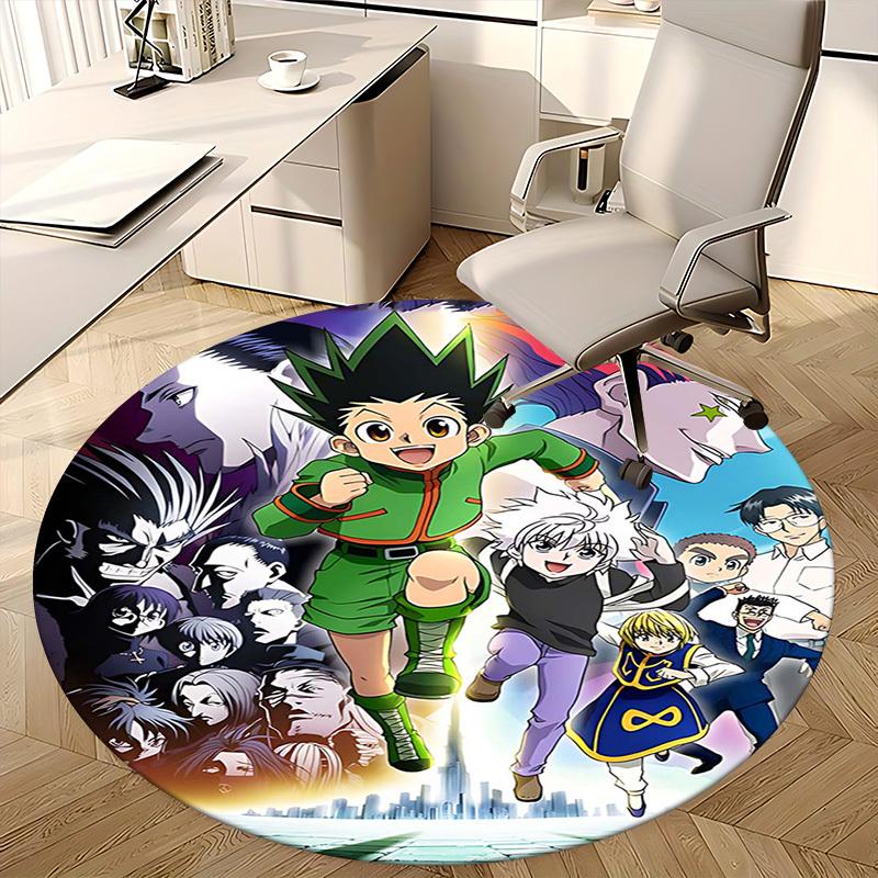 1pc Hunter x Hunter Anime Cartoon Design Round Carpet - Office Chair Mat, Non-Slip Rug for Home Decor, Living Room, Bedroom, Game Room, Dormitory, Fes