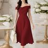 Women Elegant Off Shoulder Sleeveless Pleated Party Dress