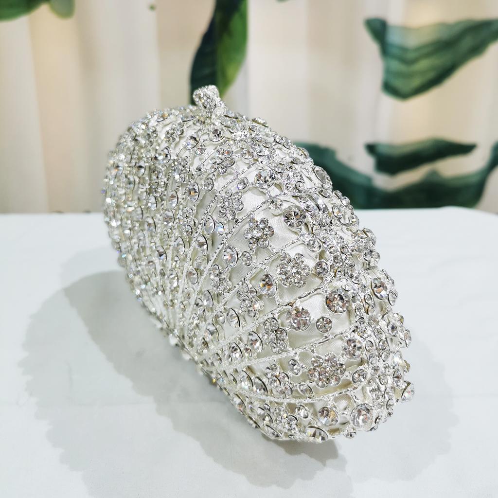 WHTUOHENG Fächerförmige Abendtasche Clutches Luxus Silber Diamant Damen Hochzeits-Geldbörsen Dame Strass Kristall Handtaschen Party-Tasche