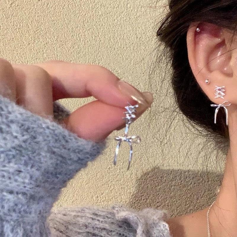 Bowknot Studs Earrings Minimalist Ear Rings Ear Piercing Ornament for Women Girl