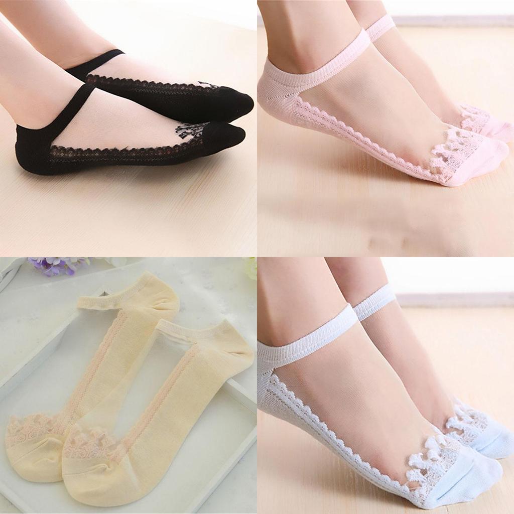 Women Colors Sexy Ultra-thin Elastic Silky Short Silk Lace Invisible Socks For Effortless Elegance