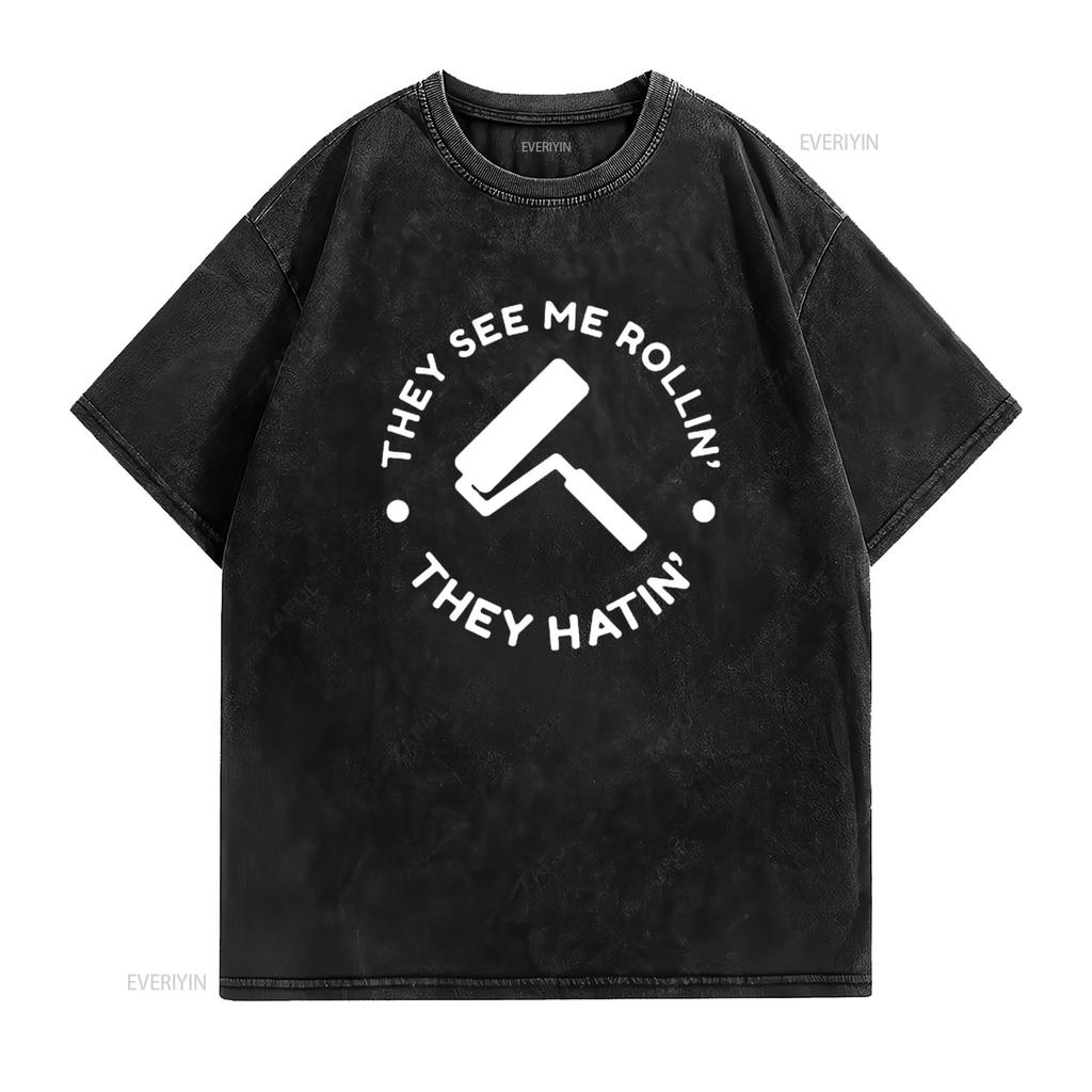 Mens Funny Painting Professional Painter T Shirt They Hatin Black Large vintage Washed Stylish graphic designer clothes
