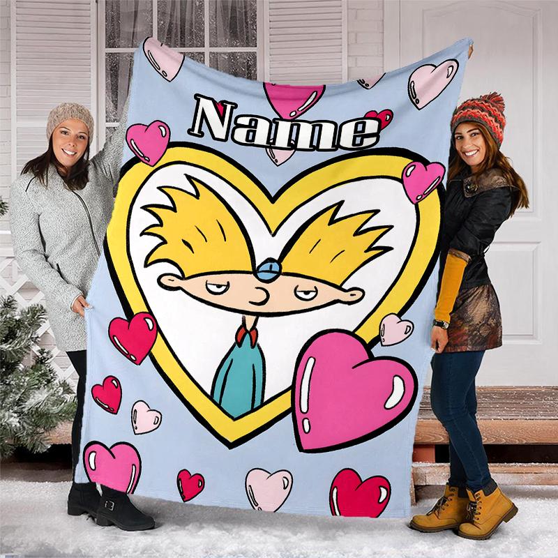 Personalized Custom Name Blanket - Hey Arnold Print Design,Blanket for Sofa,Bed,Travel,Camping - Soft and Warm, Great Gift