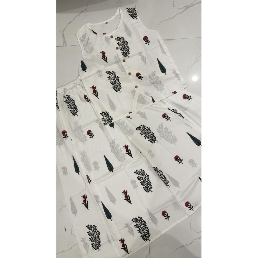 Women's Printed Cotton Top with Skirt Set Indian Bollywood Casual Wear Kurti Set