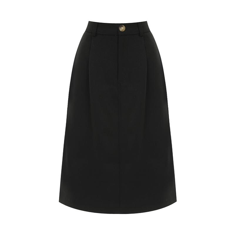 T View Back Pocket Elastic Midi Linen Skirt_V6A-Csk008