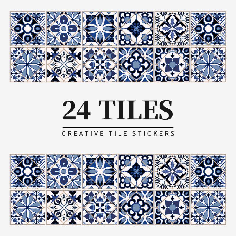 24 European Mandala Flower Tile Stickers: Waterproof, Self-Adhesive PVC for Kitchen & Bathroom Walls