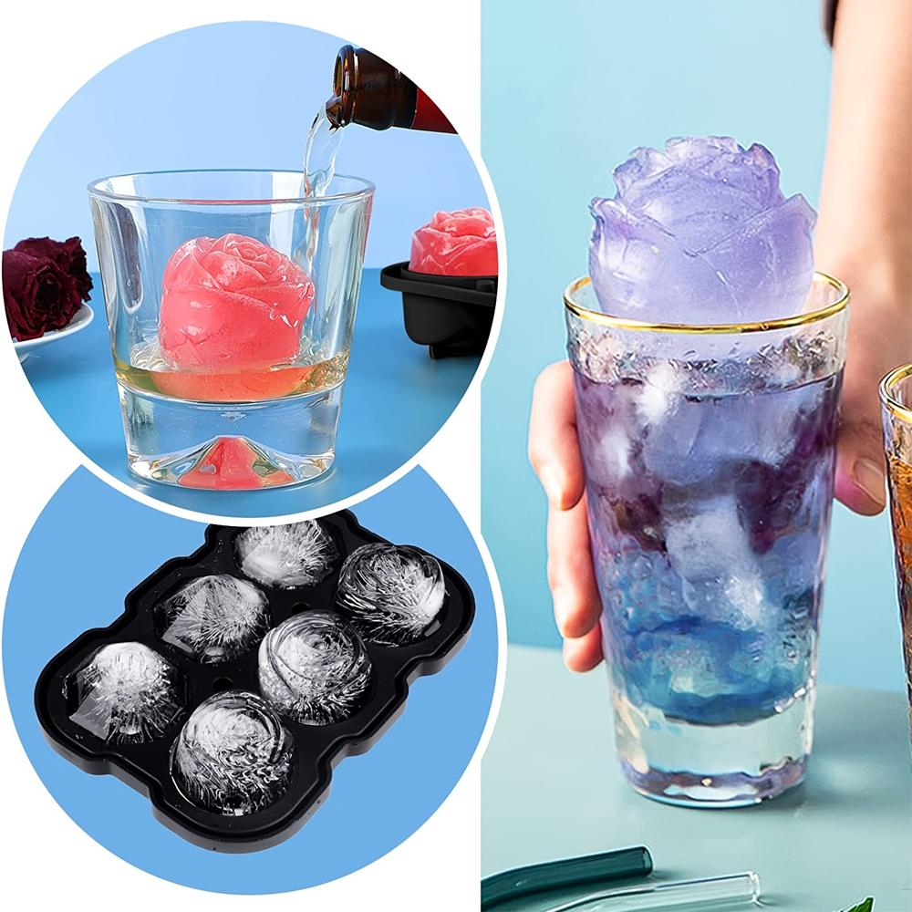 3D Rose Ice Cube Tray Silicone Ice Molds Diamond Silicon Mould 6 Grid Reusable for Cocktails Whiskey Party Supplies Ice Maker