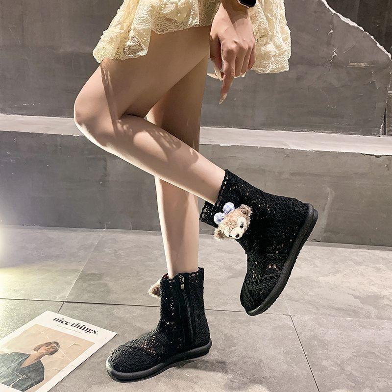 Breathable and wear-resistant lightweight lace long and short boots for women's 2025 summer and autumn new Korean version breathable hollow all-match