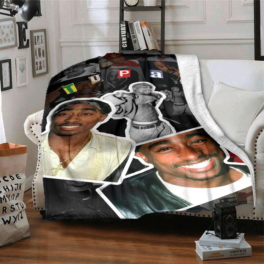 1pc 2PacHip Hop Blanket Soft Lightweight All Season Multi Purpose Throw for Sofa, Bed, Office & Picnics, French Style with Iconic Album Art & Quotes