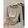 Pit strip square neck polished long-sleeved T-shirt for women's new design sense waist inner top bottoming shirt for women's autumn and winter