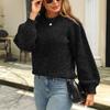 Autumn Winter Sparkly Silk Puff Sleeve Sweater with Back Tie