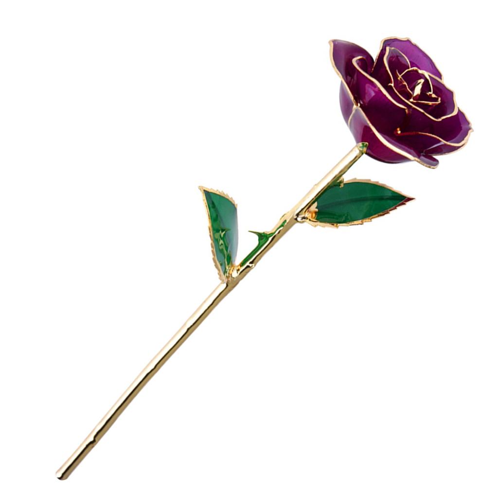 Real Purple Rose 24K Gold Dipped Preserved Flower Gifts with Stand for Valentines Day Anniversary