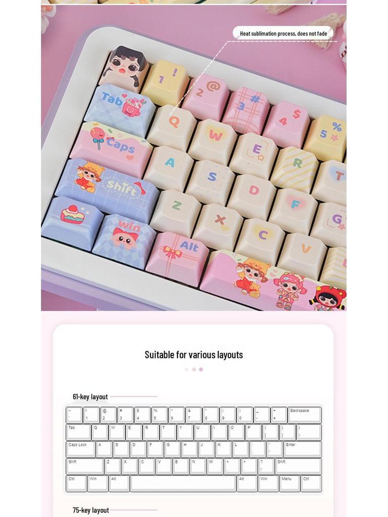 Sweetheart Bubble Cute Girl Keycaps, PBT Dye-Sublimation, MOA Profile, Compatible with Keychron, Razer, Logitech